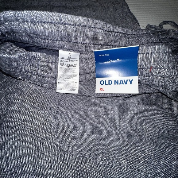 Old Navy Pants Women XL Black Linen Blend Cropped Drawstring 36x26 High Rise NEW - Picture 5 of 6